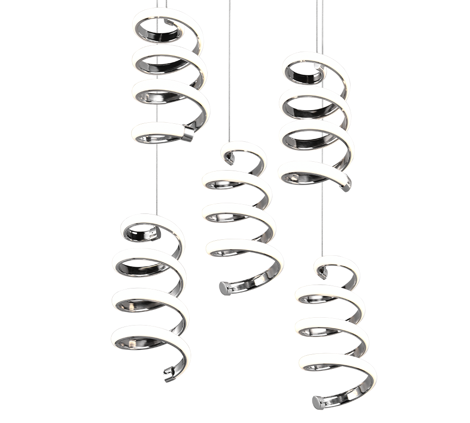 Lampada a sospensione LED 5 luci, metallo, cromo, 45x150x45 cm, Laola