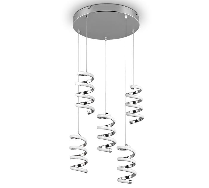Lampada a sospensione LED 5 luci, metallo, cromo, 45x150x45 cm, Laola