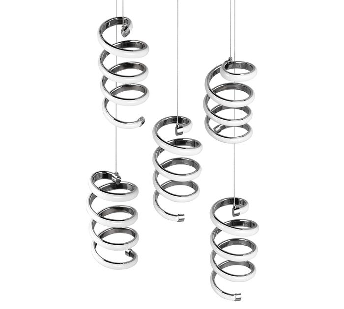 Lampada a sospensione LED 5 luci, metallo, cromo, 45x150x45 cm, Laola