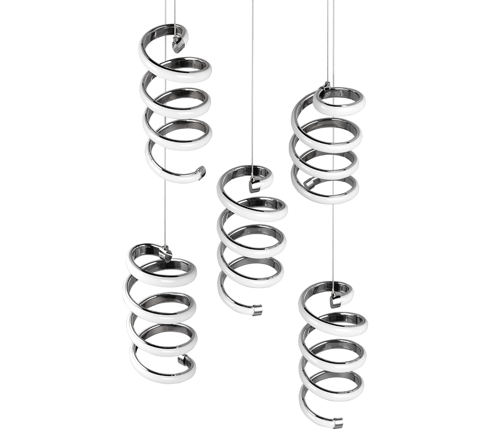 Lampada a sospensione LED 5 luci, metallo, cromo, 45x150x45 cm, Laola