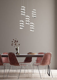 Lampada a sospensione LED 5 luci, metallo, cromo, 45x150x45 cm, Laola