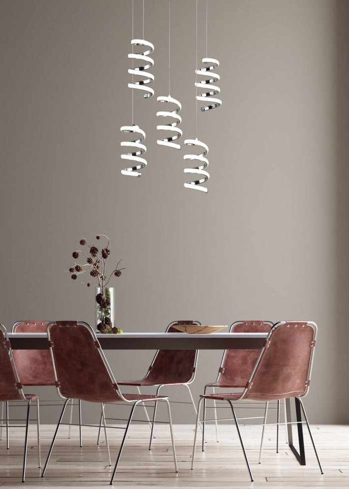 Lampada a sospensione LED 5 luci, metallo, cromo, 45x150x45 cm, Laola