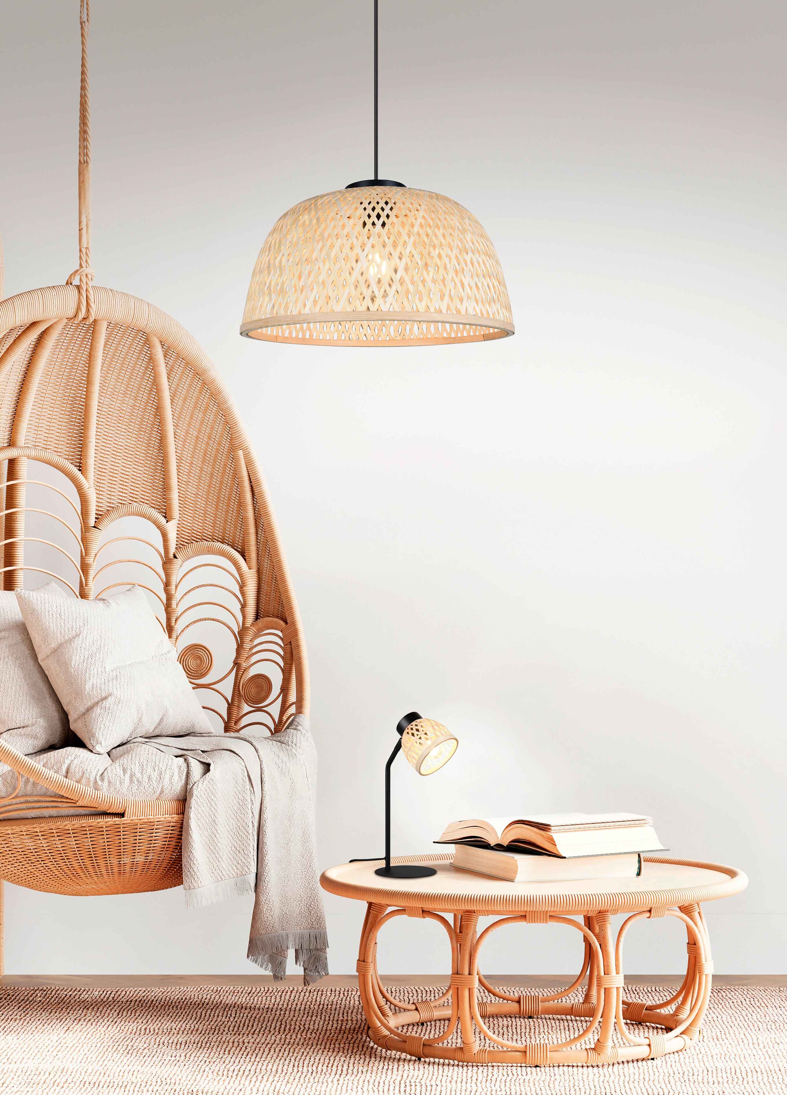 Lampada a sospensione, bambù e metallo, naturale e nero, D 40 cm, Laurent