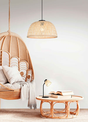 Lampada a sospensione, bambù e metallo, naturale e nero, D 40 cm, Laurent