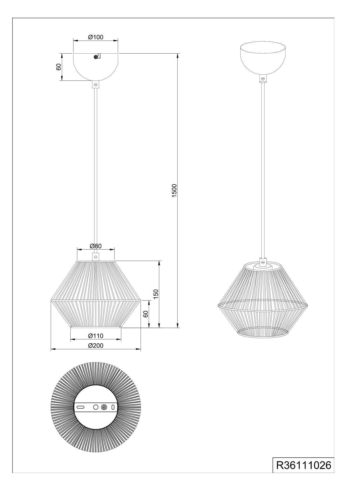 Lampada a sospensione, fibre naturali, D 20 cm, Lucille