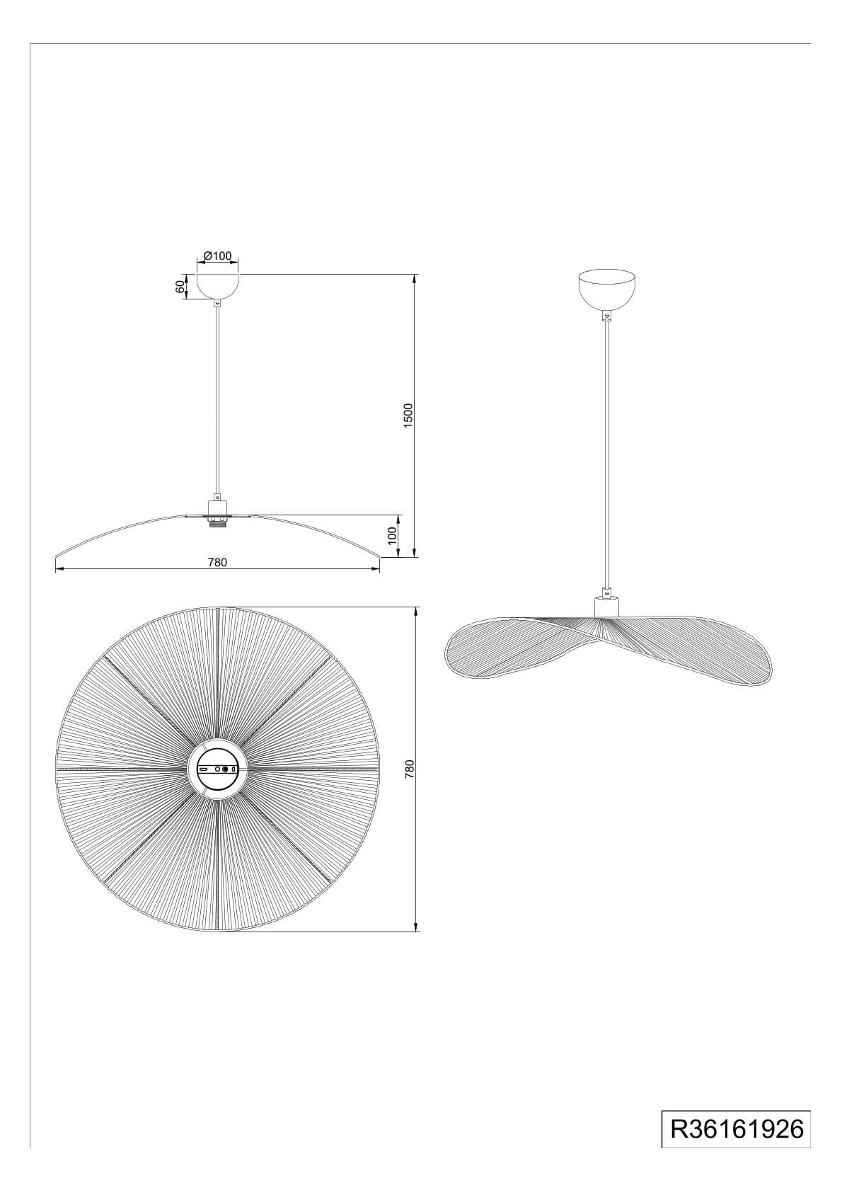 Lampada a sospensione, fibre naturali, D 78 cm, Laurine