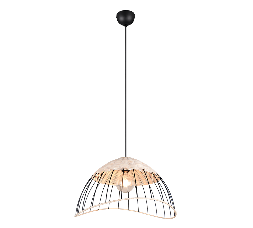 Lampada a sospensione, rattan e metallo, naturale e nero, D 48 cm, Sandrine