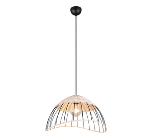 Lampada a sospensione, rattan e metallo, naturale e nero, D 48 cm, Sandrine