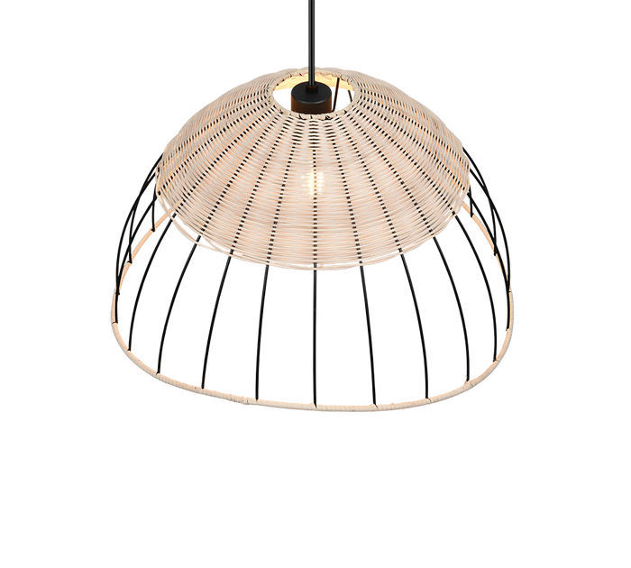 Lampada a sospensione, rattan e metallo, naturale e nero, D 48 cm, Sandrine