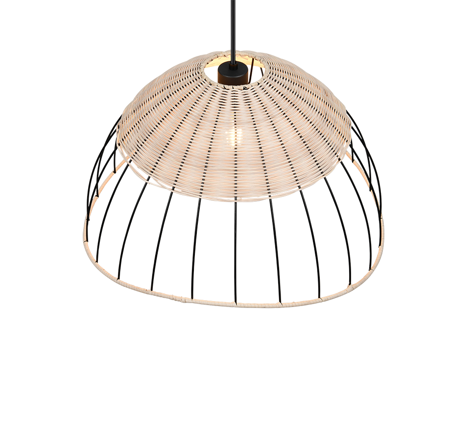 Lampada a sospensione, rattan e metallo, naturale e nero, D 48 cm, Sandrine