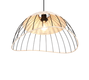 Lampada a sospensione, rattan e metallo, naturale e nero, D 48 cm, Sandrine
