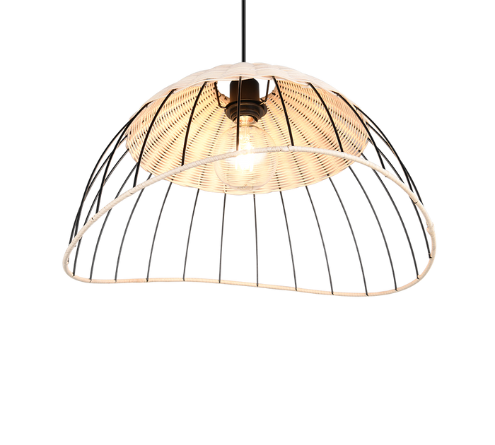 Lampada a sospensione, rattan e metallo, naturale e nero, D 48 cm, Sandrine