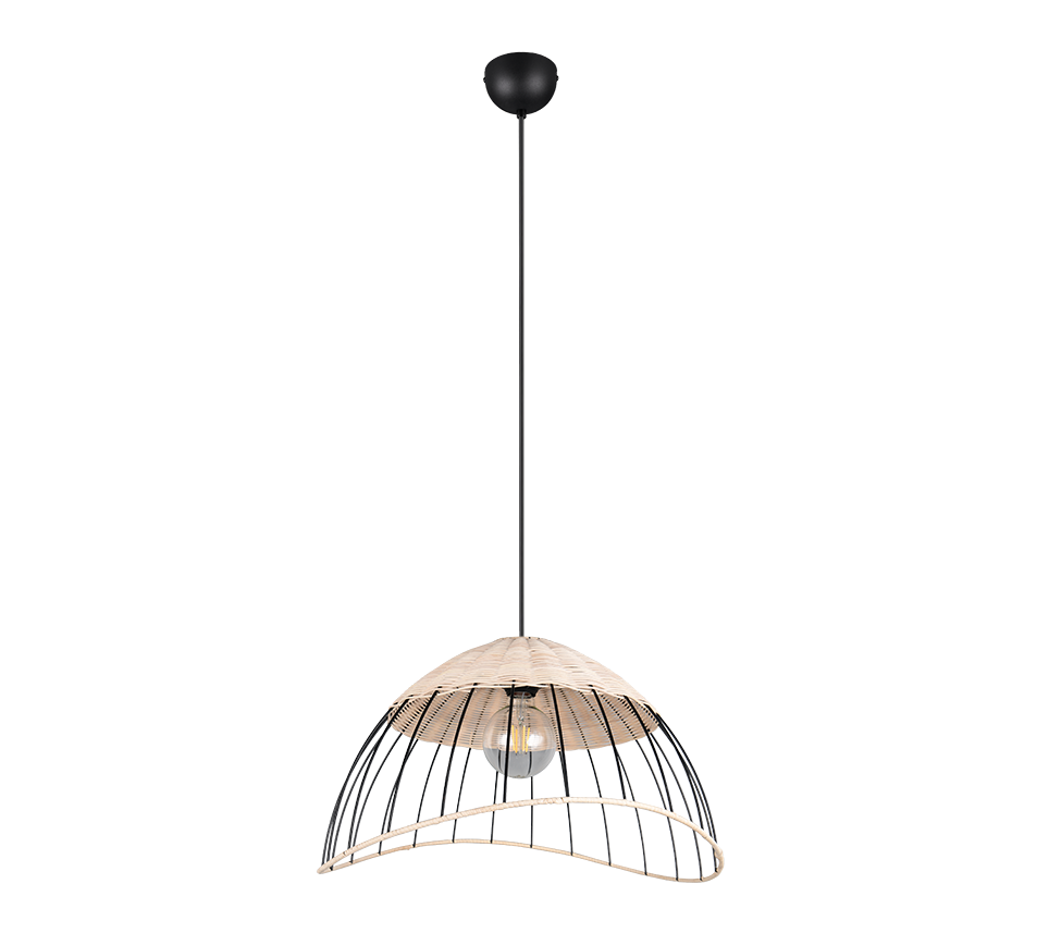 Lampada a sospensione, rattan e metallo, naturale e nero, D 48 cm, Sandrine