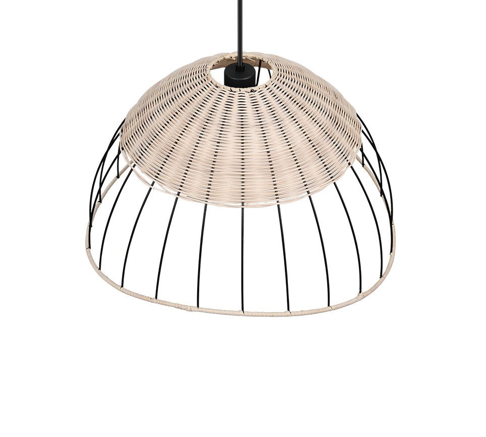 Lampada a sospensione, rattan e metallo, naturale e nero, D 48 cm, Sandrine