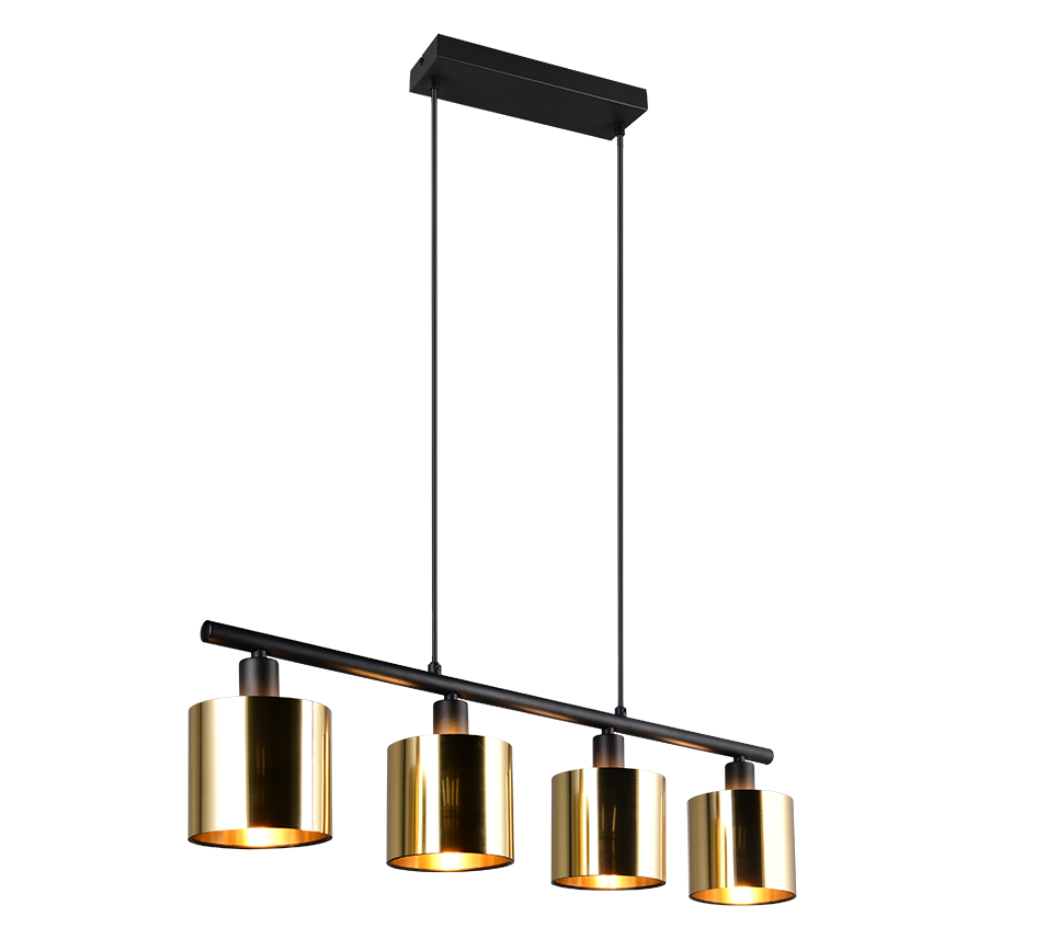 Lampada a sospensione 4 diffusori, metallo, nero e oro, L 75 cm, Jason