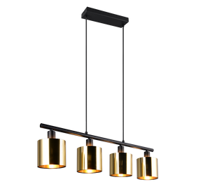 Lampada a sospensione 4 diffusori, metallo, nero e oro, L 75 cm, Jason