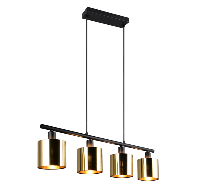 Lampada a sospensione 4 diffusori, metallo, nero e oro, L 75 cm, Jason