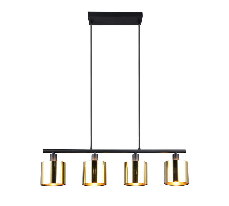 Lampada a sospensione 4 diffusori, metallo, nero e oro, L 75 cm, Jason