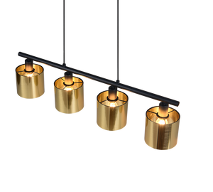 Lampada a sospensione 4 diffusori, metallo, nero e oro, L 75 cm, Jason