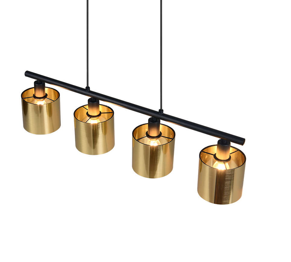 Lampada a sospensione 4 diffusori, metallo, nero e oro, L 75 cm, Jason