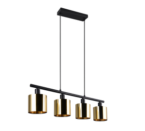 Lampada a sospensione 4 diffusori, metallo, nero e oro, L 75 cm, Jason