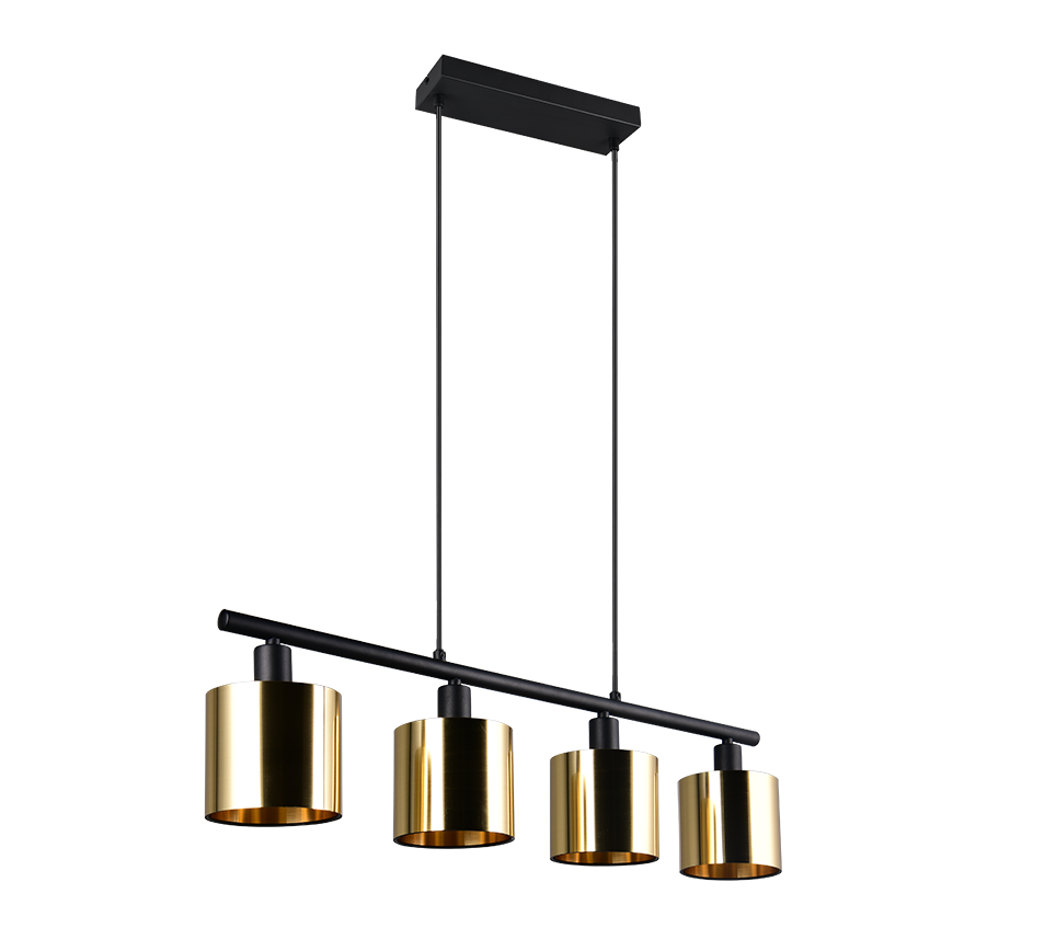 Lampada a sospensione 4 diffusori, metallo, nero e oro, L 75 cm, Jason