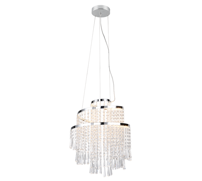 Lampada a sospensione LED con pendenti, metallo cromato, D 38 cm, Pomp