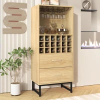 Cantinetta con 18 scomparti, cassetti, portabicchieri, 60x39,5x141 cm, Legno naturale