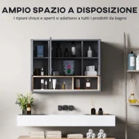 Specchiera Bagno a 3 Ante con Armadietto 8 Vani e Ante Ammortizzate, 80x20x60 cm, Grigio