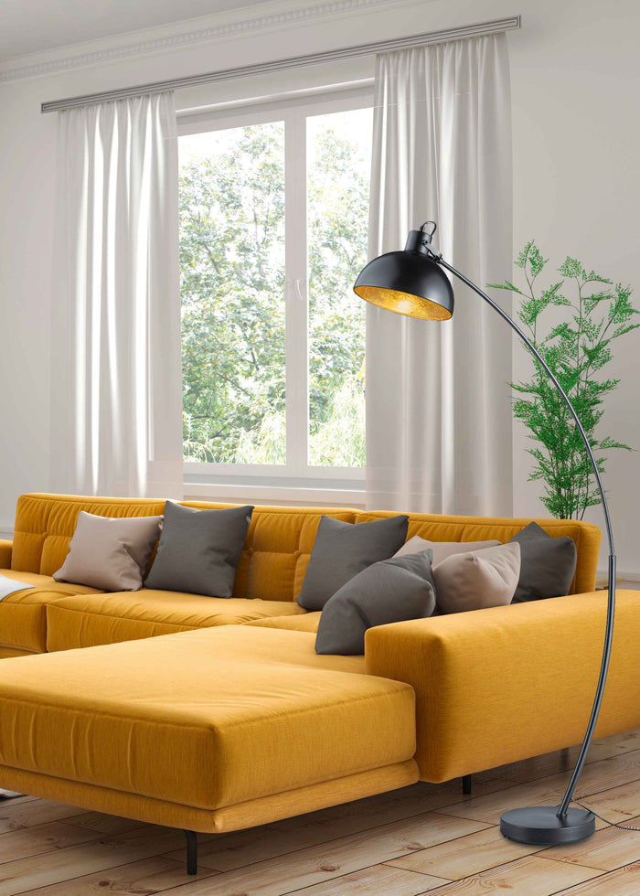 Piantana ad arco, metallo, nero e oro, H 150 cm, Recife