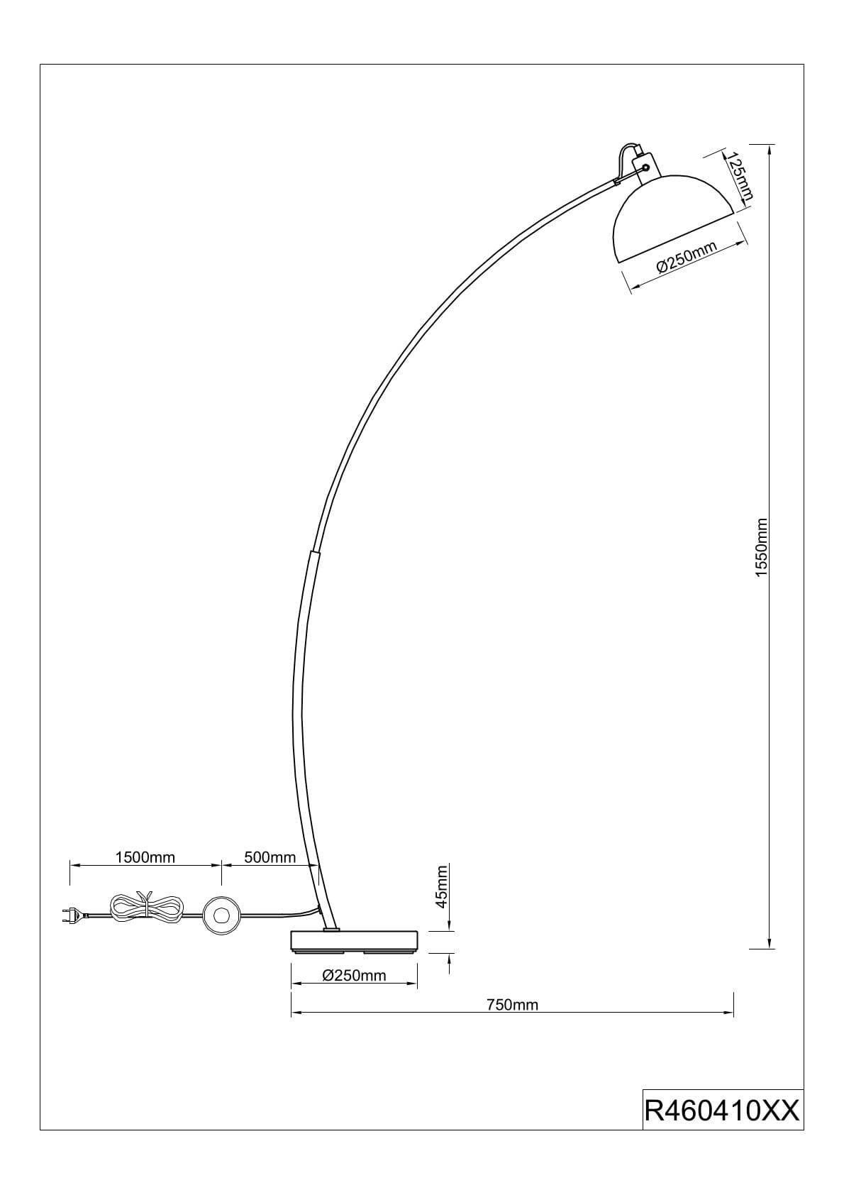 Piantana ad arco, metallo, nero e oro, H 150 cm, Recife