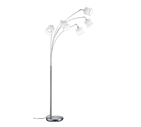 Piantana ad arco 5 diffusori, acciaio satinato e bianco, H 200 cm, Tommy