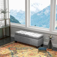 Panca Fondoletto Contenitore in Tessuto con Imbottitura Trapuntata, 116x41x47cm, Grigio