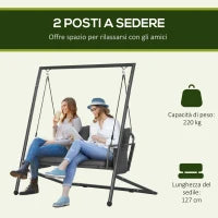 Dondolo da Giardino 2 Posti con Cuscini e Tasche, in Acciaio e Textilene, 168x117x181 cm, Grigio Scuro