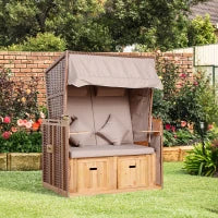 Sdraio da Spiaggia Reclinabile a 2 Posti con Tettuccio Parasole, Color Tortora