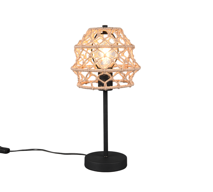 Lampada da tavolo, canapa e metallo, naturale e nero, H 42 cm, Hive