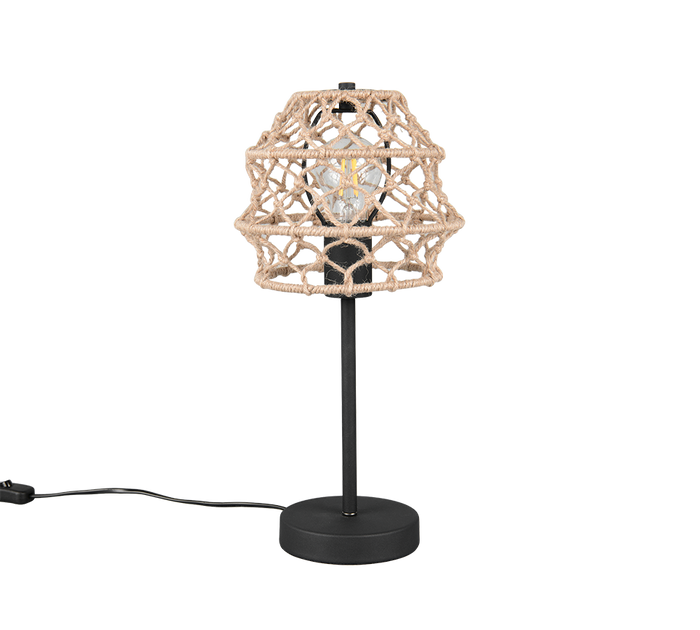 Lampada da tavolo, canapa e metallo, naturale e nero, H 42 cm, Hive