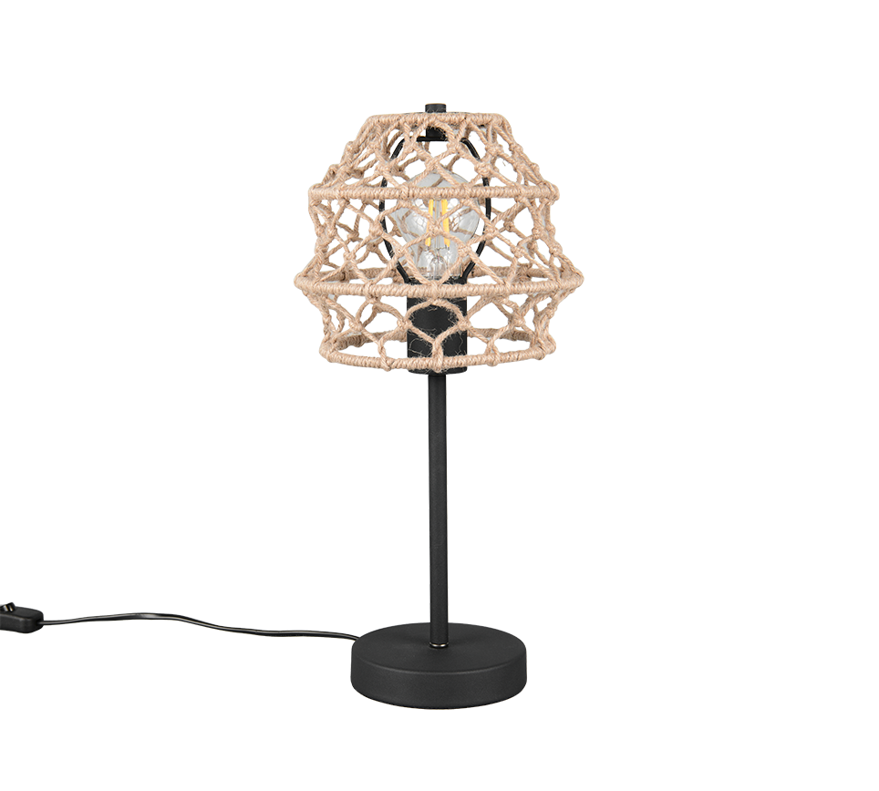 Lampada da tavolo, canapa e metallo, naturale e nero, H 42 cm, Hive