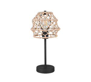 Lampada da tavolo, canapa e metallo, naturale e nero, H 42 cm, Hive