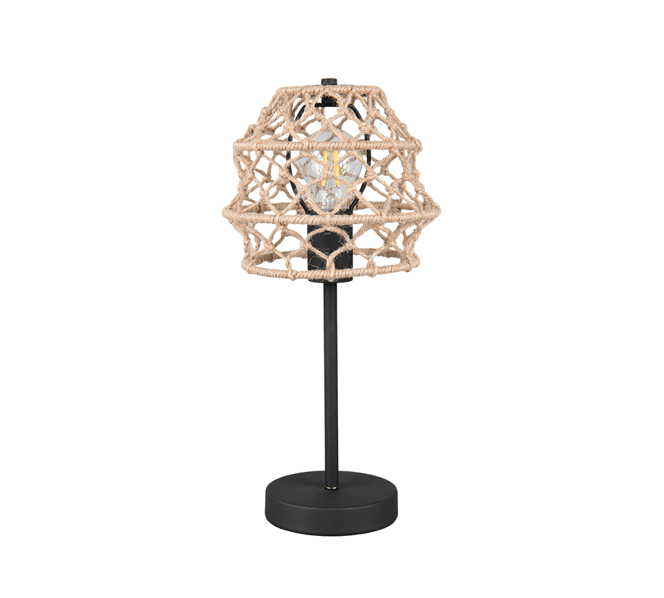 Lampada da tavolo, canapa e metallo, naturale e nero, H 42 cm, Hive