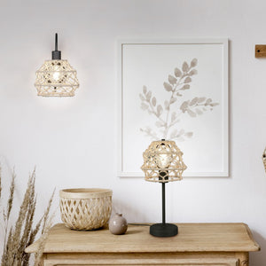 Lampada da tavolo, canapa e metallo, naturale e nero, H 42 cm, Hive