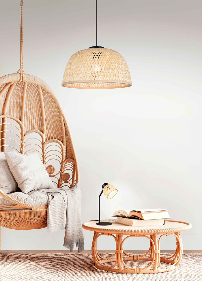 Lampada da tavolo, bambù e metallo, naturale e nero, H 36 cm, Laurent