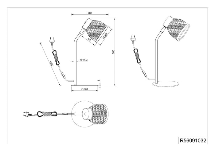 Lampada da tavolo, bambù e metallo, naturale e nero, H 36 cm, Laurent