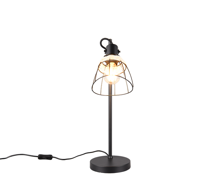 Lampada da tavolo, rattan e metallo, naturale e nero, H 50 cm, Jerome