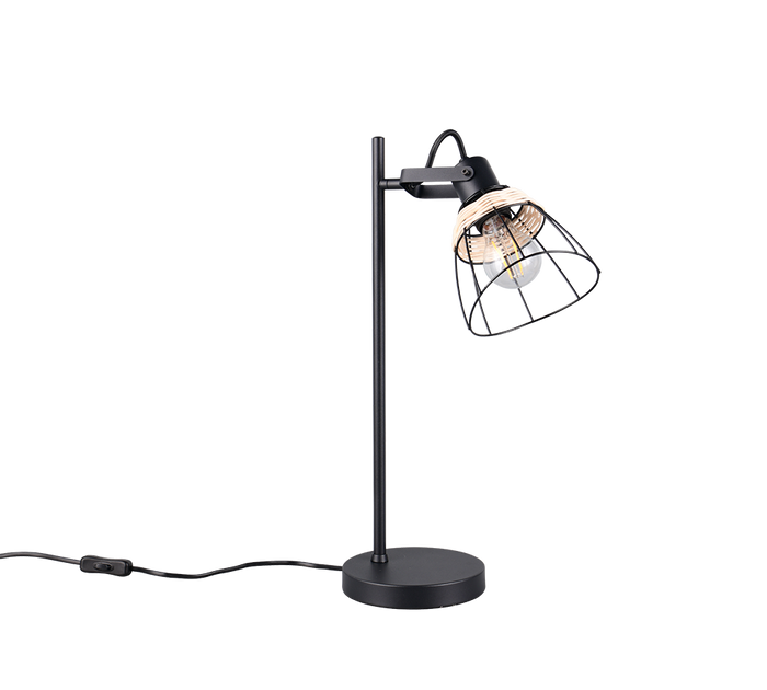 Lampada da tavolo, rattan e metallo, naturale e nero, H 50 cm, Jerome