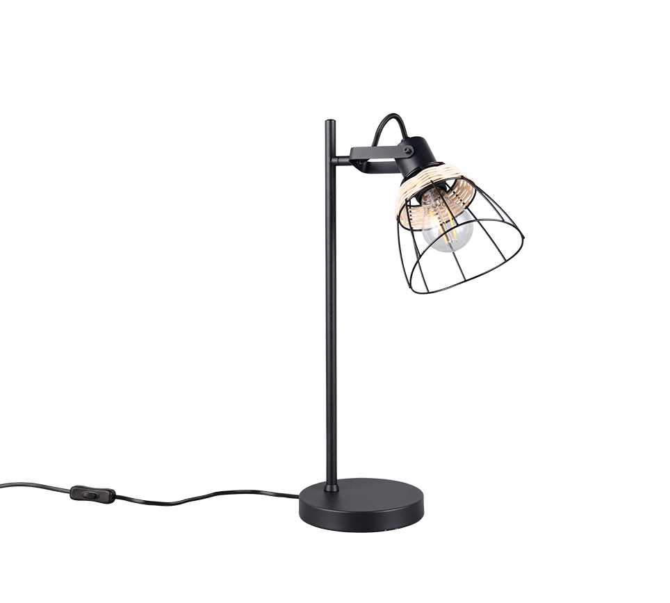 Lampada da tavolo, rattan e metallo, naturale e nero, H 50 cm, Jerome