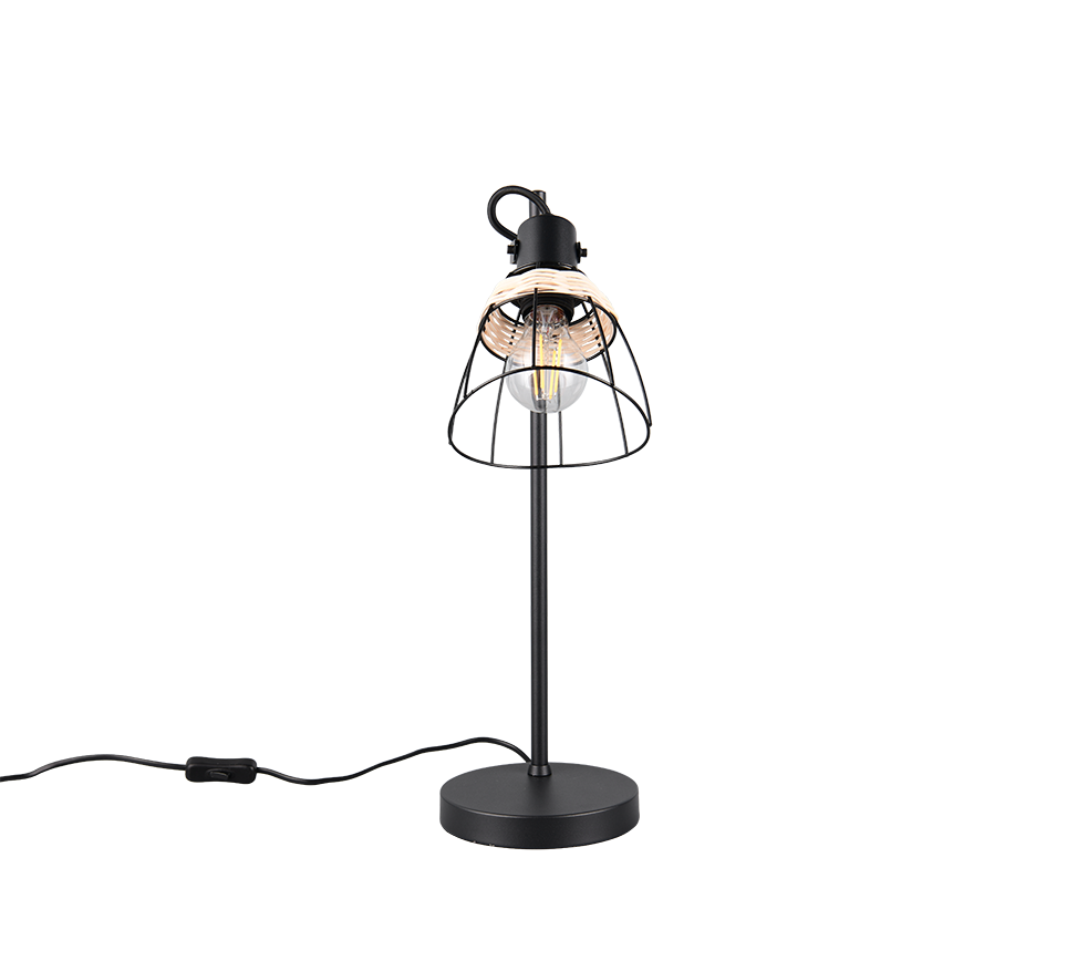 Lampada da tavolo, rattan e metallo, naturale e nero, H 50 cm, Jerome