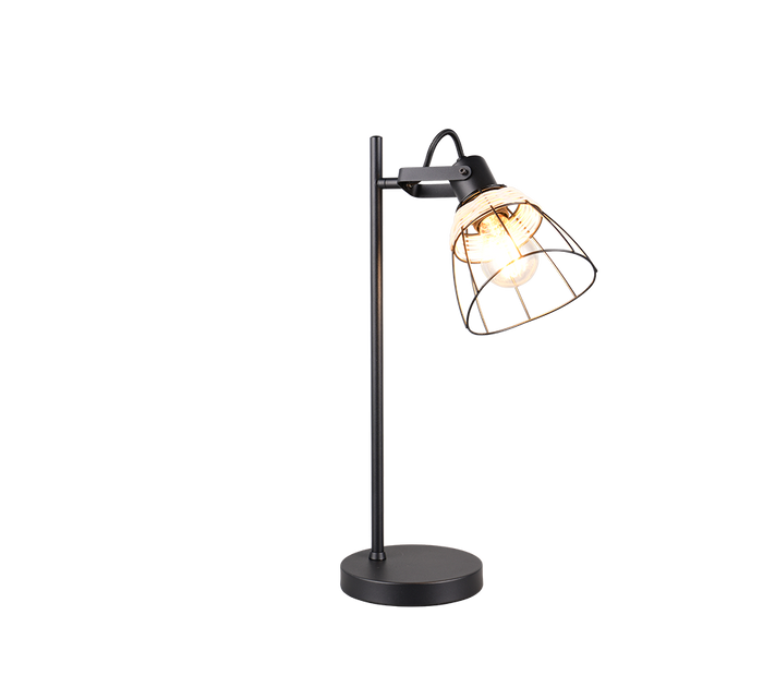 Lampada da tavolo, rattan e metallo, naturale e nero, H 50 cm, Jerome