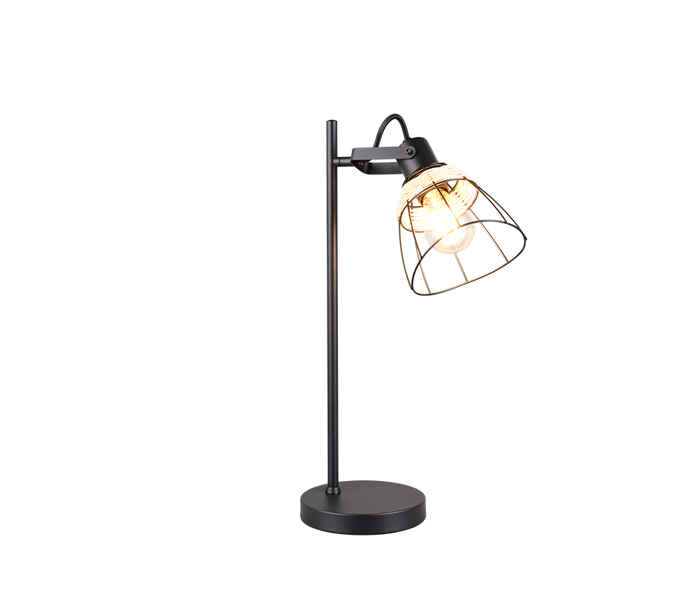 Lampada da tavolo, rattan e metallo, naturale e nero, H 50 cm, Jerome