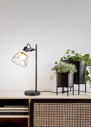 Lampada da tavolo, rattan e metallo, naturale e nero, H 50 cm, Jerome